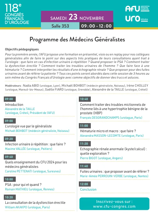 Congrès Urologie_programme des médecins généralistes